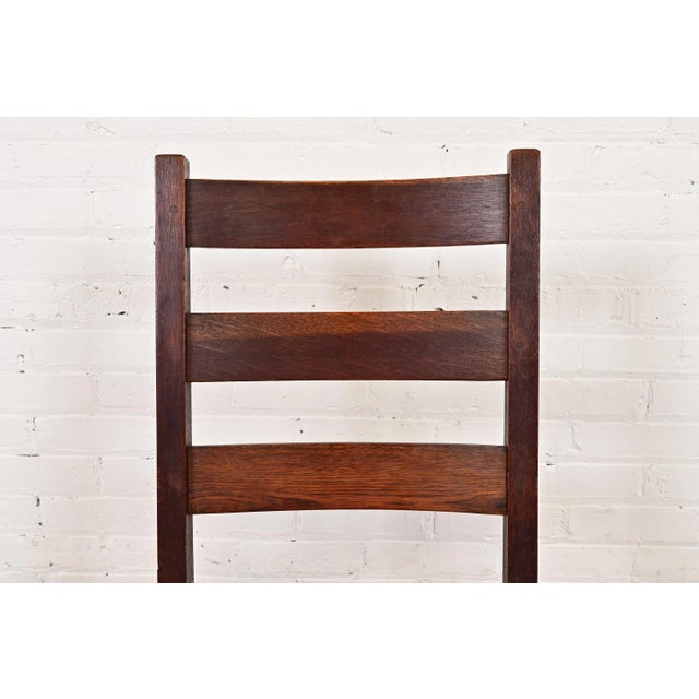 Gustav Stickley Antique Mission Oak Arts & Crafts Ladder Back Rocking Chair With Rush Seat, Circa 1910 For Sale In South Bend - Image 6 of 12