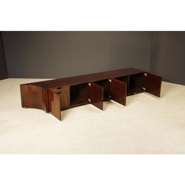Monumental Macassar and Brass Credenza by Leon Rosen for Johnny Carson, C 1970 For Sale - Image 9 of 18