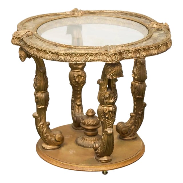 Mid 20th Century Capiz Abalone Shell Gilt Metal Italian Florentine Style End Table For Sale