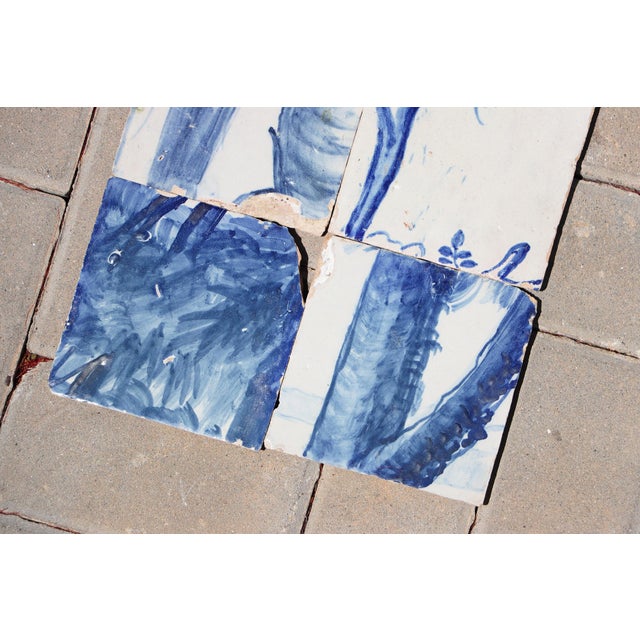 Antique Set of 8 Baroque Portuguese Tiles, 18th Century Blue & White Figural and Landscape Scene For Sale - Image 6 of 7