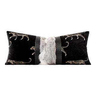 Midnight Leopard Velvet Throw Pillow | 11" X 27" For Sale