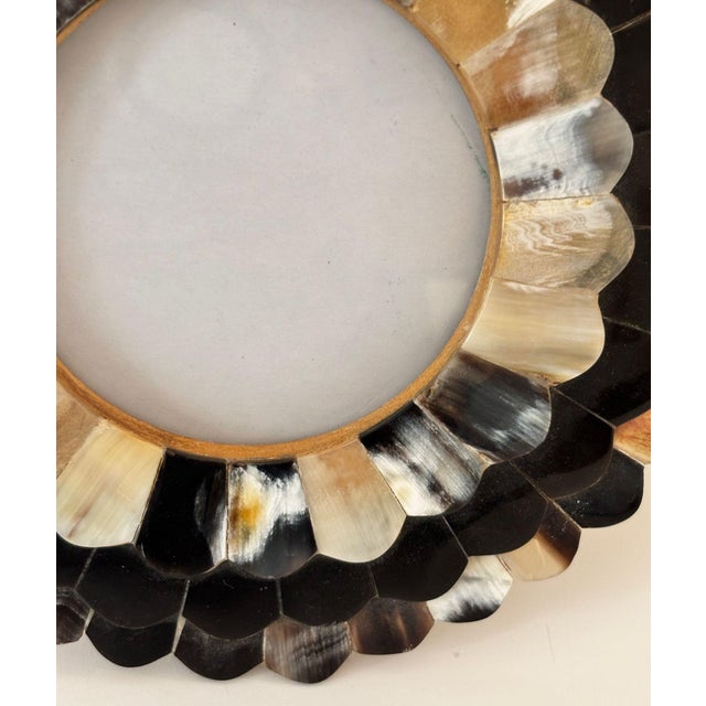 Round Scalloped Picture Frame in White and Brown Horn Bone Inlaid For Sale - Image 11 of 12