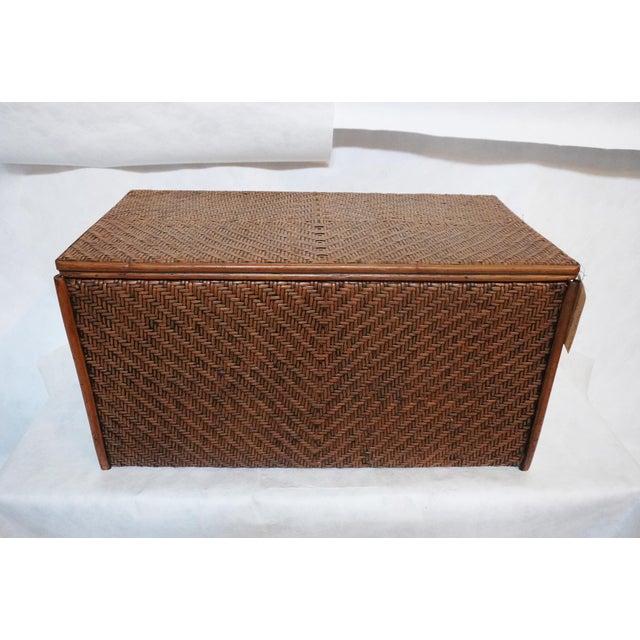 Mid-Century Modern 1990s Large Herringbone Woven Rattan Chest For Sale - Image 3 of 13