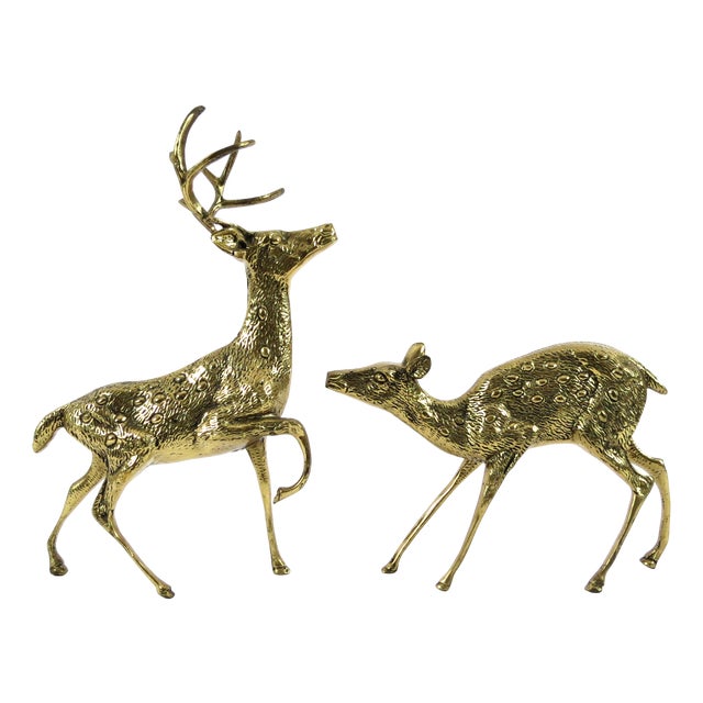 Brass Deer, 1970s, Set of 2 For Sale