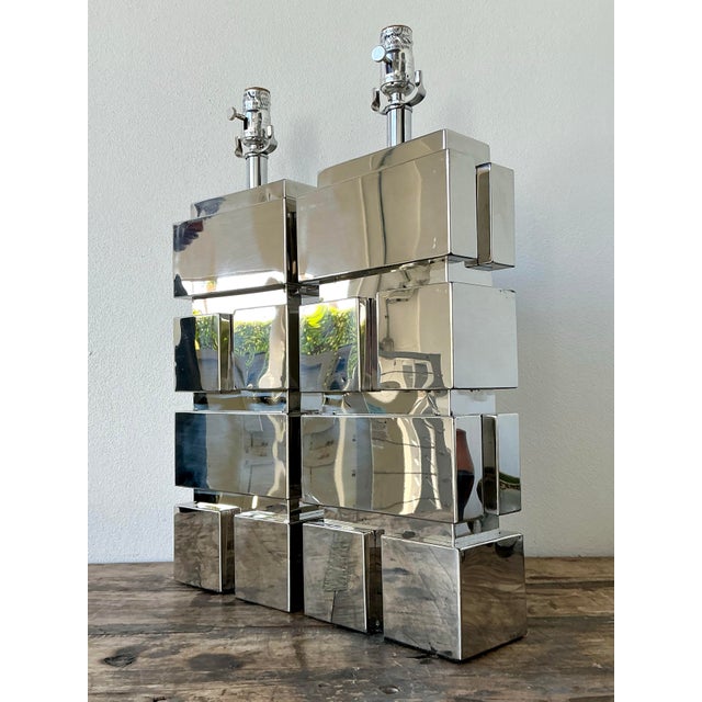 Vintage Polished Chrome Lamps After Curtis Jere For Sale - Image 9 of 12