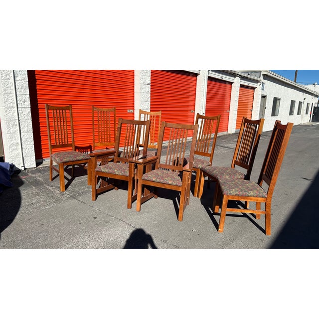 Bassett Furniture Late 20th Century Bassett Furniture Mission Style Arts & Craft Oak Dining Chairs For Sale - Image 4 of 18