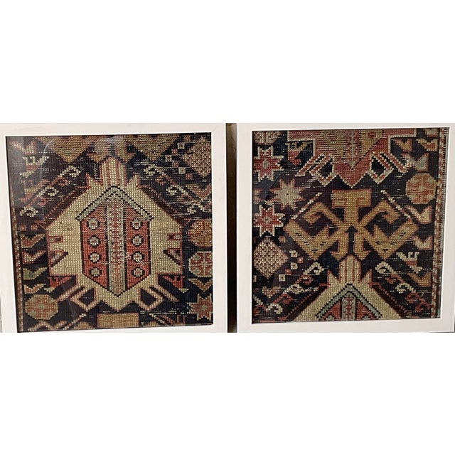 Pair of Antique Caucasian Rug Fragments – Framed Museum-Style Textile Art For Sale - Image 4 of 14