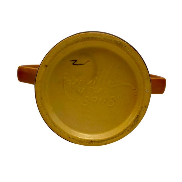 Brown Vintage 1940s Roseville Art Pottery Freesia Brown Basket #391-8 Vgc. For Sale - Image 8 of 8