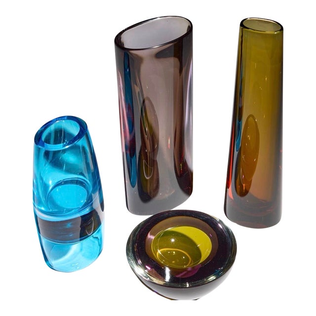 Vintage Flavio Poli Set of 4 Seguso Small Murano Vessels For Sale