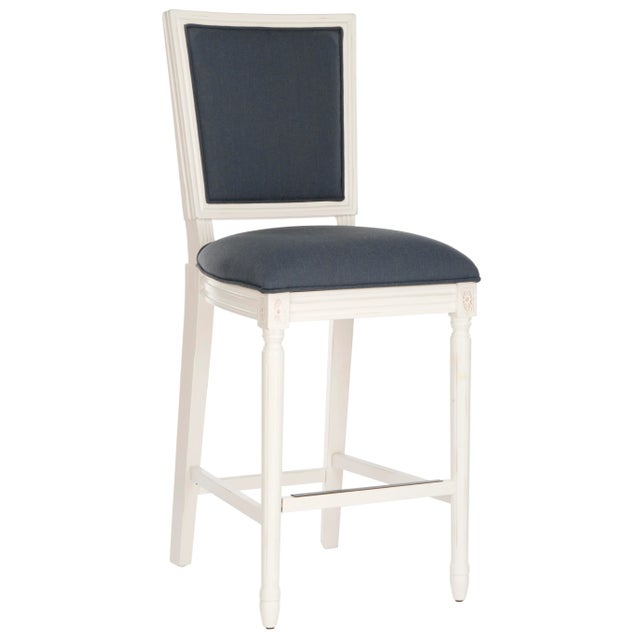 Square Back Barstool in Navy & Creme - a Pair For Sale - Image 4 of 10