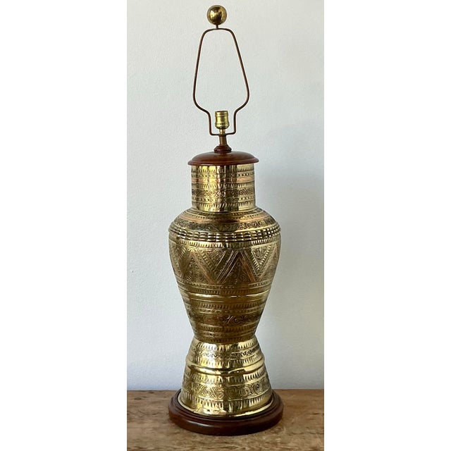 Brass Vintage Boho Tooled Brass Lamp For Sale - Image 8 of 12
