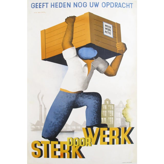 1936 Dutch Art Deco Poster - Sterk Door Werk For Sale