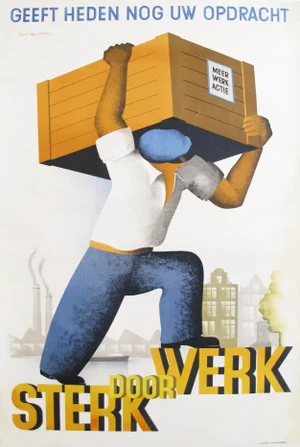 1936 Dutch Art Deco Poster - Sterk Door Werk