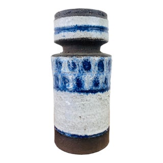 Vintage 1960s Danish Modern Style Blue & White Studio Pottery Vase For Sale