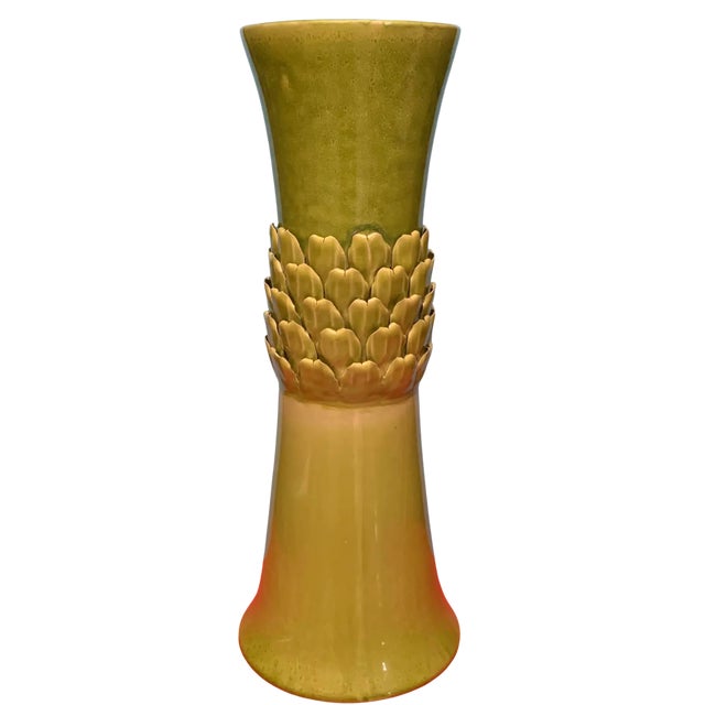 Asparagus Green Ceramic Floor Vase For Sale In New York - Image 6 of 12