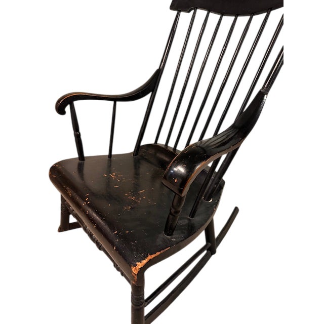 American Antique Black Rocking Chair, 19th Century For Sale - Image 3 of 10