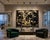 Stunning, three-dimensional mother-of-pearl, hand carved Pandas inlaid on black ebony lacquer panels with brass feet. A...