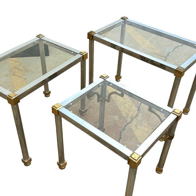 Hollywood Regency Chrome & Brass Maison Jensen Style Nesting Tables For Sale - Image 4 of 8