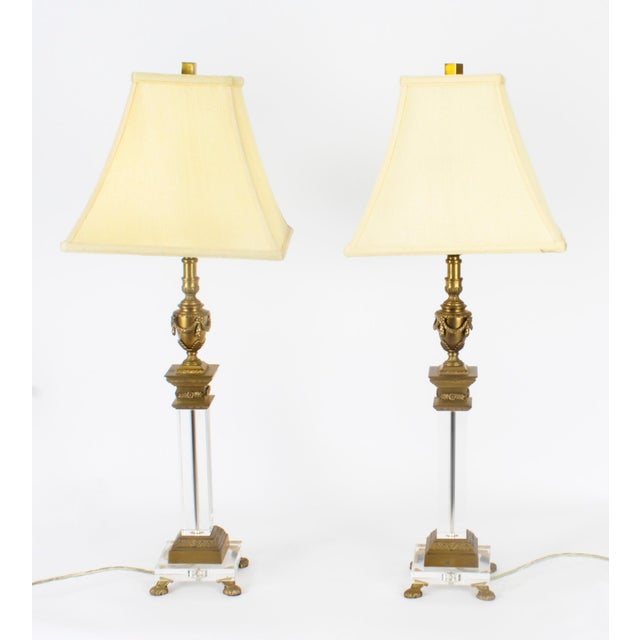 Mid 20th Century Ormolu & Glass Corinthian Column Table Lamps, 1950s, Set of 2 For Sale - Image 17 of 18