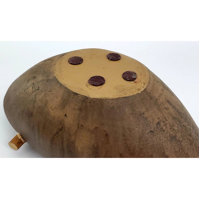 Large Vintage Japanese Ikebana Style Ceramic and Bamboo Vase Decorative Bowl For Sale - Image 9 of 9