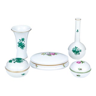 Vintage Augarten Wien Porcelain Vases & Lidded Boxes - Set of 5 For Sale