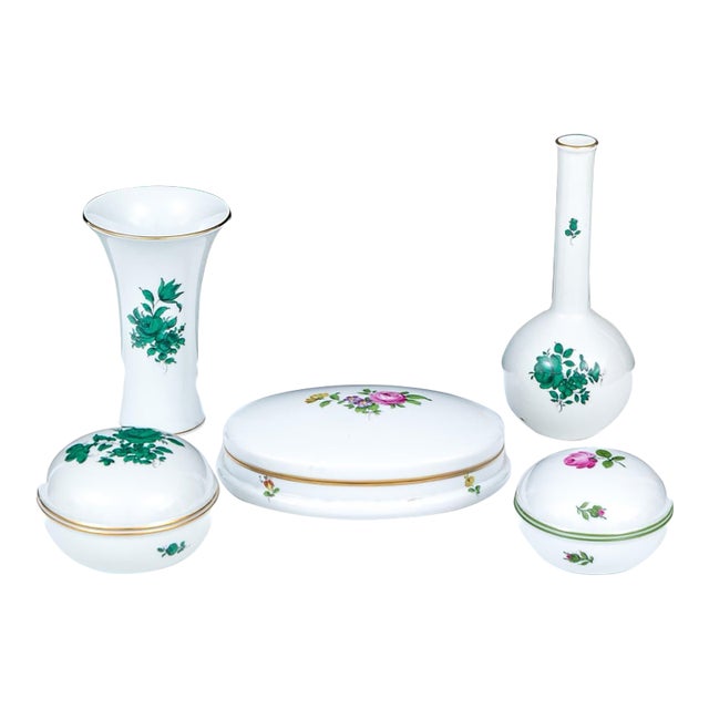 Vintage Augarten Wien Porcelain Vases & Lidded Boxes - Set of 5 For Sale