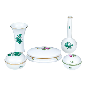 Vintage Augarten Wien Porcelain Vases & Lidded Boxes - Set of 5