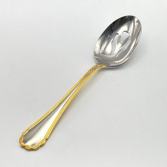 Yamazaki Tasha Gold Accent Stainless Flatware Hostess Set – Four Serving Pieces 1990’s For Sale - Image 9 of 16