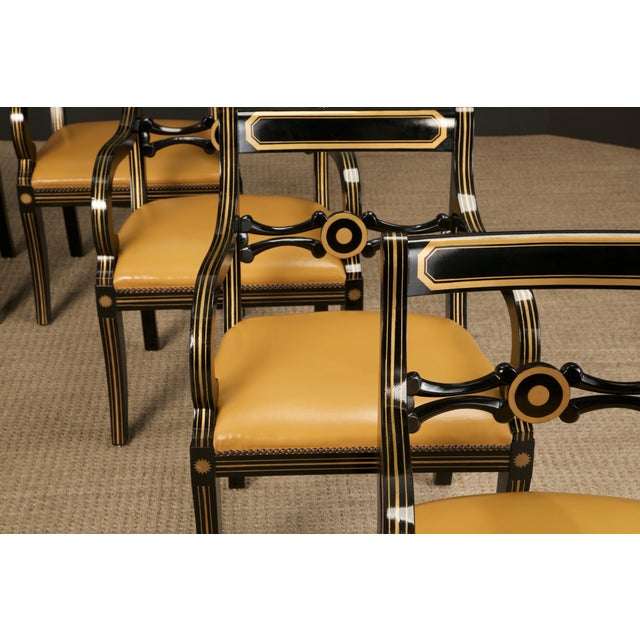 Maison Jansen Maison Jansen Attributed Leather and Gilt Regency Armchairs, Restored, c. 1940s - A Pair For Sale - Image 4 of 12