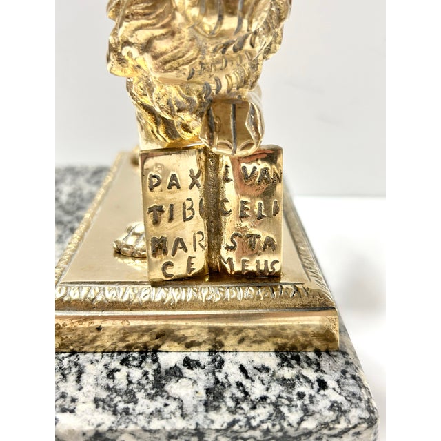 Brass Vintage Brass Winged Lion Sculpture on Marble Base For Sale - Image 8 of 12