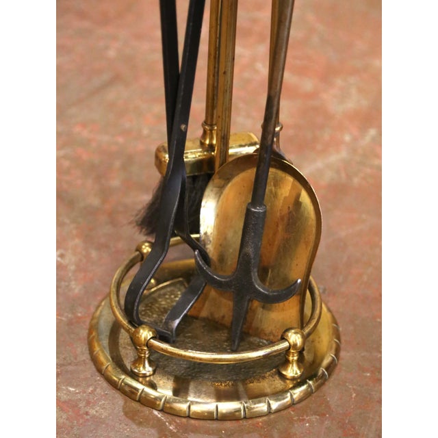 Mid-Century French Brass and Iron Five-Piece Fireplace Tool Set For Sale - Image 4 of 9