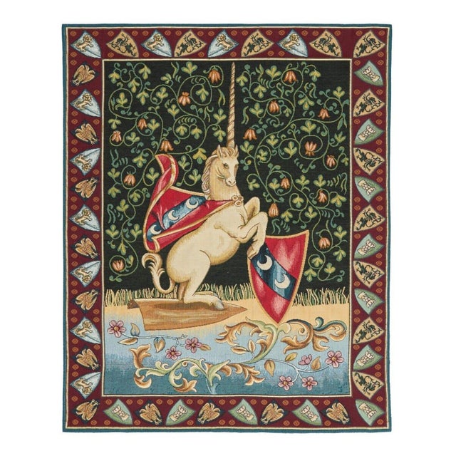 This stylized tapestry is inspired from the theme of the legendary Unicorn, an heraldic and mythical creature of the...