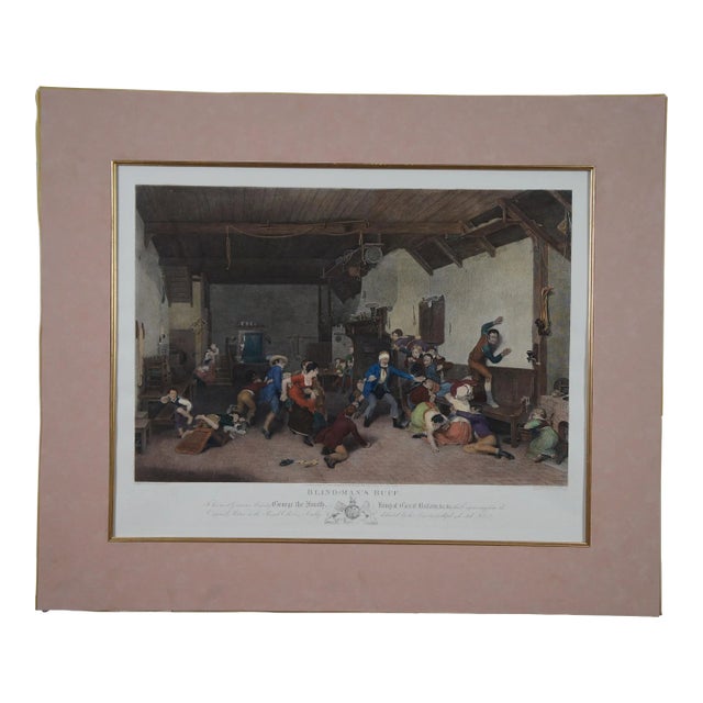 Antique Colored Print Engraving Blind Mans Buff Bluff Game Wilkie Raimbach For Sale