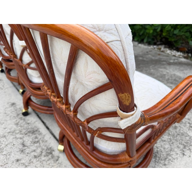 Vintage Sunburst Rattan Swivel Armchairs on Casters, Set of 6 For Sale - Image 12 of 18