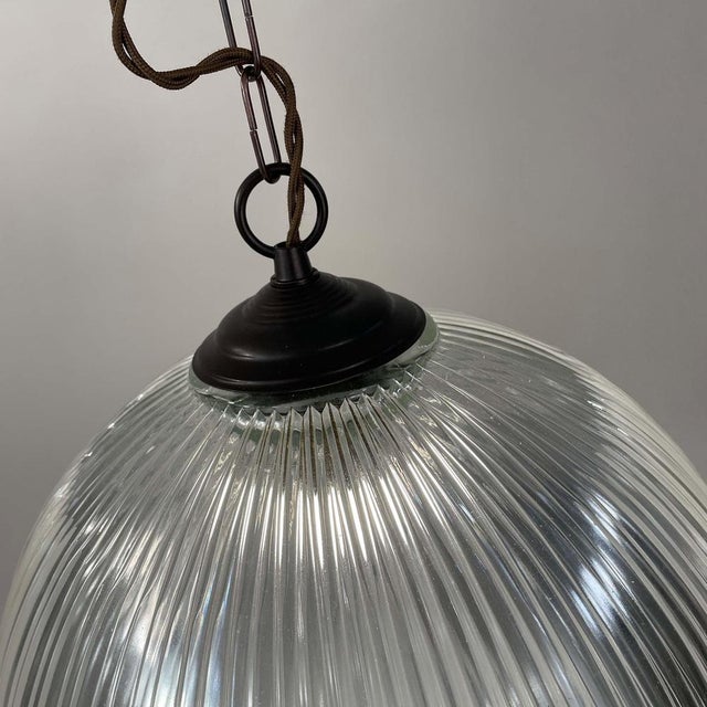 Art Deco Industrial Glass Pendant Lamp from Holophane, France, 1930s For Sale - Image 13 of 17