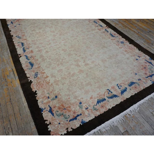 1920s Ivory Floral Antique Chinese Peking Carpet 6'1" X 8'8" Handknotted Wool Rug For Sale - Image 11 of 12