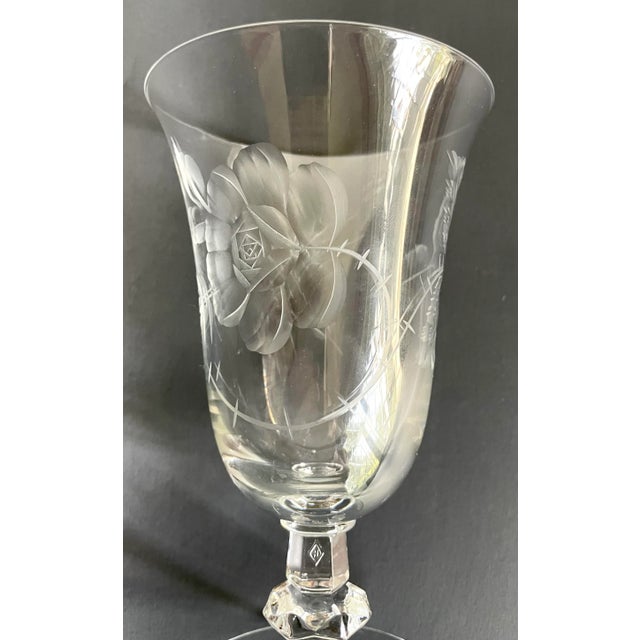 1940's Dolly Madison Rose Etched Crystal Glasses by Heisey - Set of 7 For Sale - Image 9 of 12