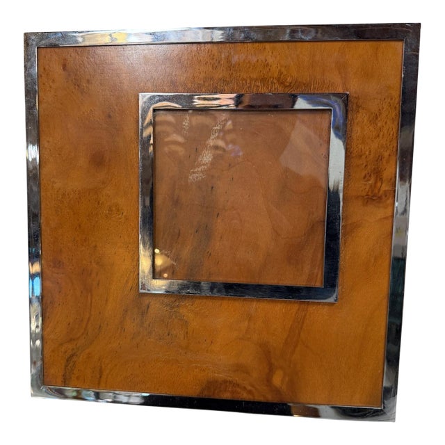 Felice Antonio Botta Signed Burl Wood & Chrome Picture Frame, Italy 1973 For Sale