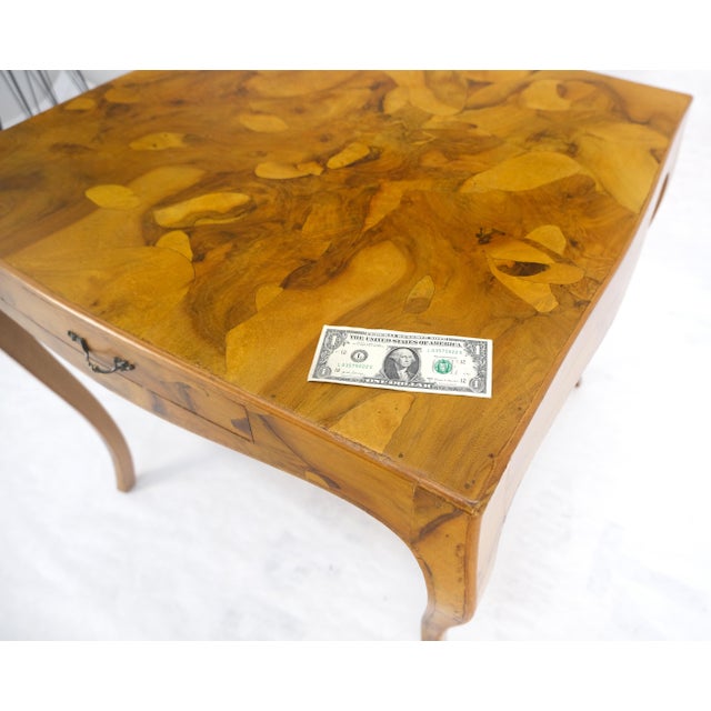 Wood Fine Burl Olive Wood Elegant Italian Square Game Table MINT For Sale - Image 7 of 15