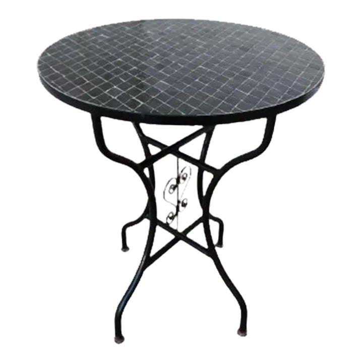 Contemporary Round Iron Table With Mosaic Artwork | Chairish