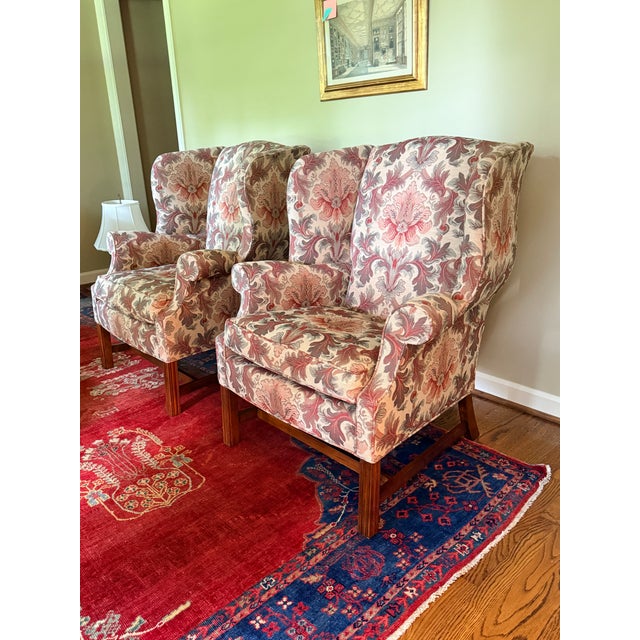 Pair of Jacquard TRS Wingback Chairs For Sale - Image 9 of 12