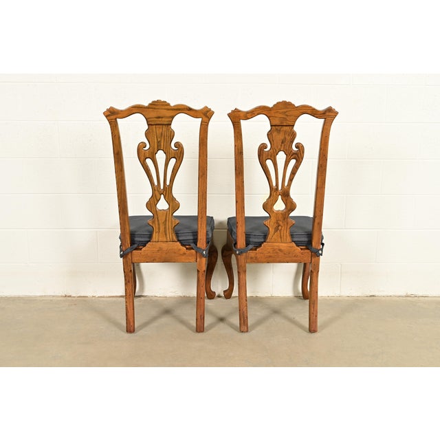 Henredon Georgian Carved Oak and Cane Side Chairs or Dining Chairs, Pair For Sale - Image 13 of 17