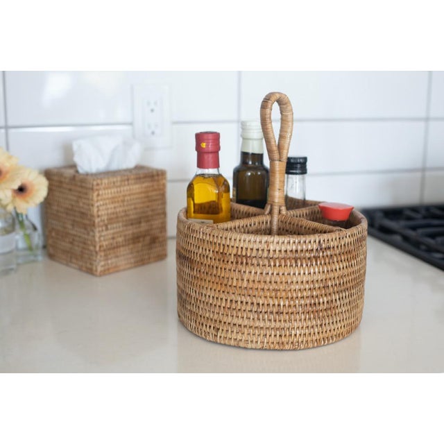 Wood Artifacts Rattan Round 4 section Caddy/Cutlery Holder in Honey Brown For Sale - Image 7 of 9