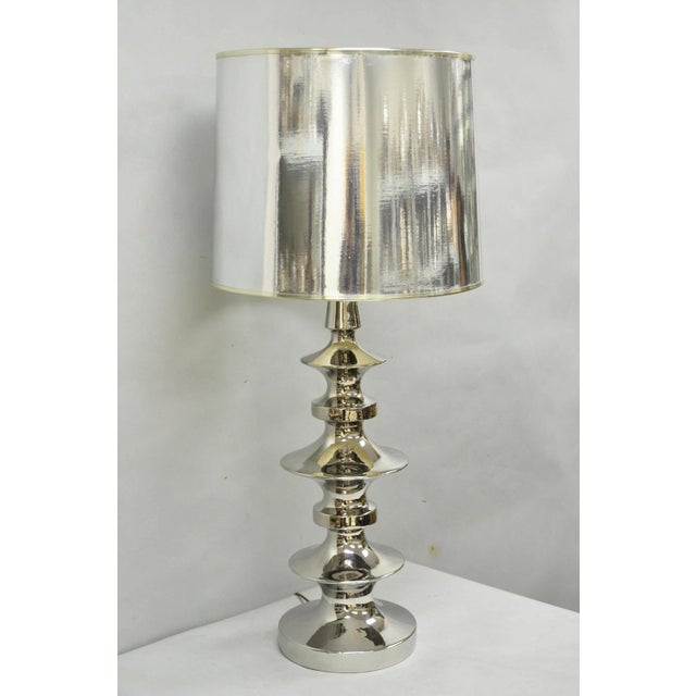 Vintage Italian Mid Century Modern Tall Sculptural Silver Ceramic Table Lamp For Sale - Image 17 of 18