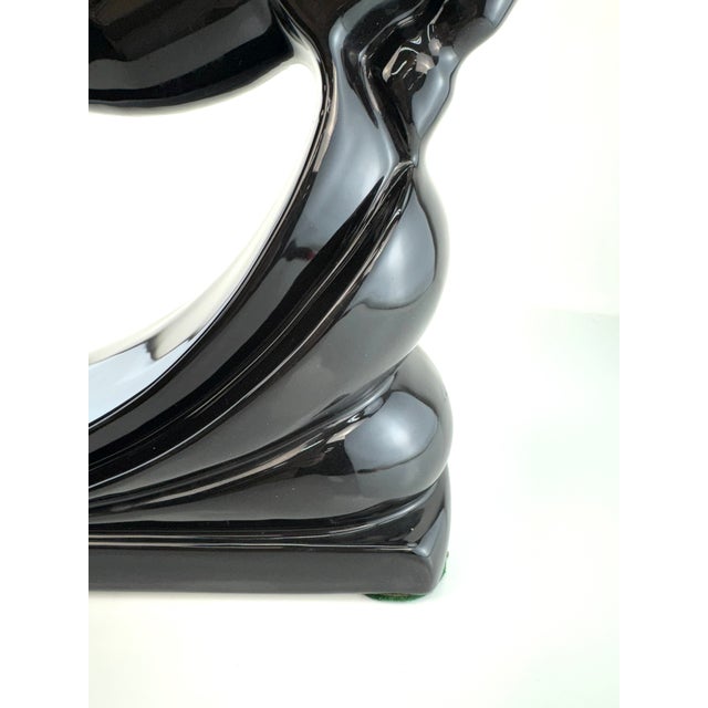 1960s Mid Century Art Deco Style Black Ram Sculpture With Dramatic Curled Horns For Sale - Image 5 of 11