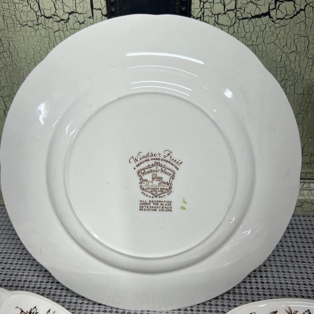 English Vintage Johnson Brothers Windsor Ware “Windsor Fruit” 8” Plates-Set of 4 For Sale - Image 3 of 4