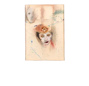 Betty Woodward-Bosley Signed Surrealist Woman in Hat Drawing on Paper Framed