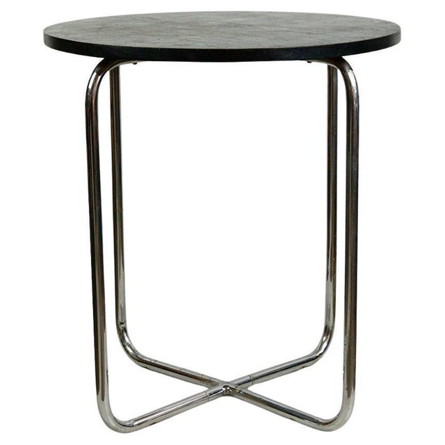 Black Circular Black Oak and Tubular Steel Bauhaus Coffee Table by Marcel Breuer, 1930s For Sale - Image 8 of 8