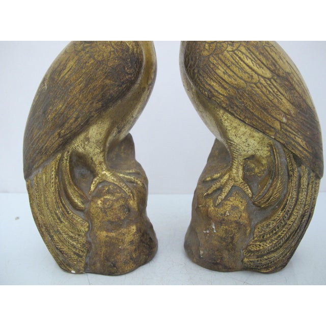 Mid 20th Century Borghese Italian Chalkware Gold Painted Quail Bird Mid Century Figurine Pair For Sale - Image 5 of 12