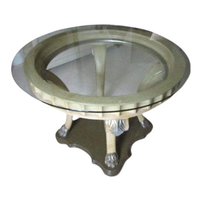 1990s Marge Carson Carved Regency Style Faux Marble Dining Table For Sale